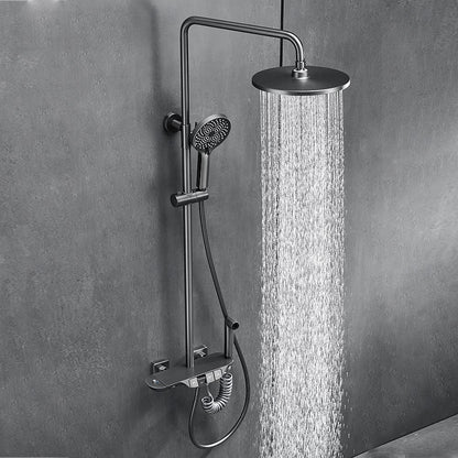 Thermostatic Wall-Mount Shower System, Multi-Function Rainfall Faucet with Handheld Shower, Chrome / Gunmetal