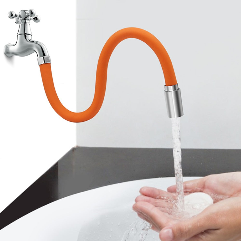 Orange Contemporary Flexible Faucet Extension Tube, 360-Degree Swivel Extender Hose with Splashproof Foaming Aerator