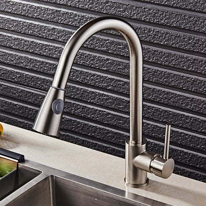 Pull-Down Brushed Nickel Kitchen Faucet, Single-Handle High Arc Faucet