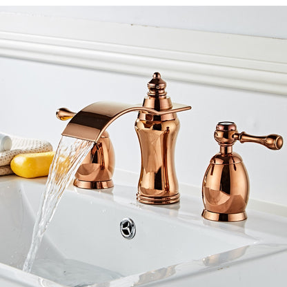 Waterfall 3-Hole Widespread Bathroom Faucet, Traditional Dual-Handle Sink Faucet, Matte Black / Rose Gold / Brushed Gold / Brushed Nickel / Chrome