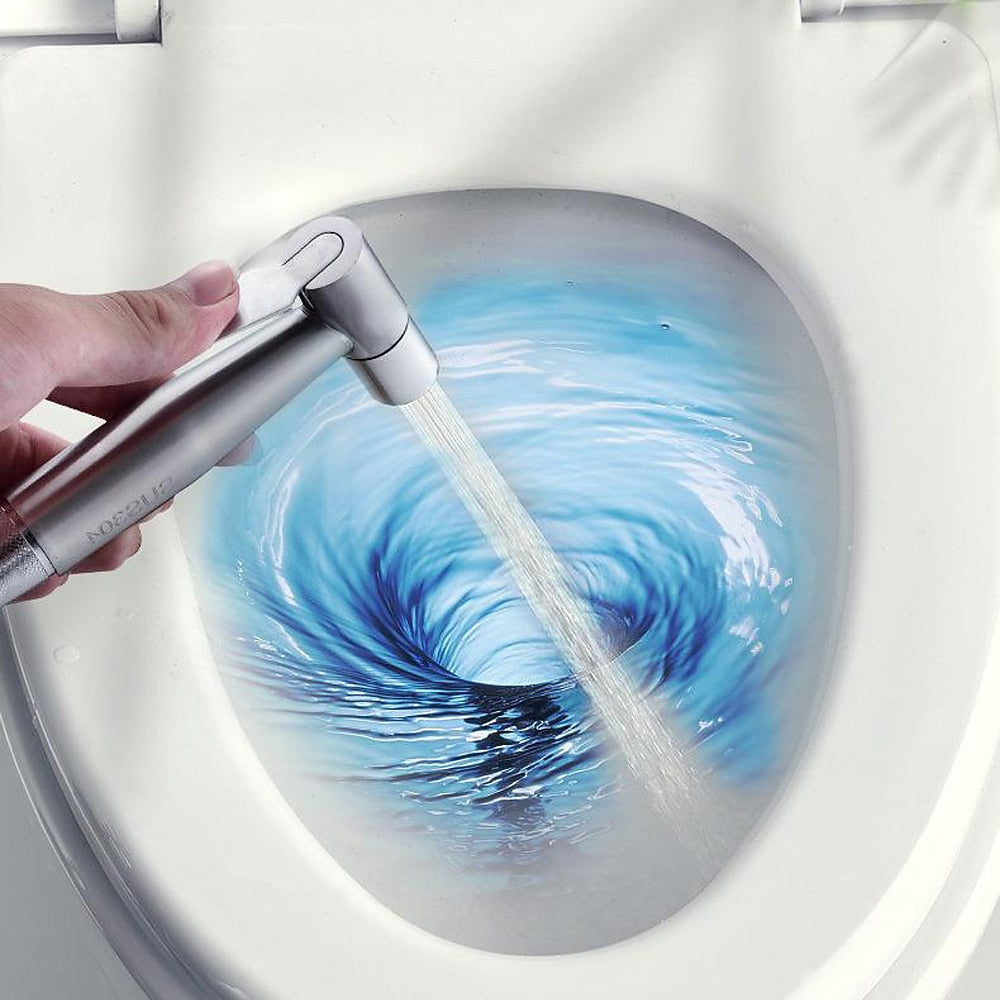 No-Drilling Wall-Mount Bidet Sprayer Set, Handheld Toilet Shattaf Sprayer, Stainless Steel / Matte Black