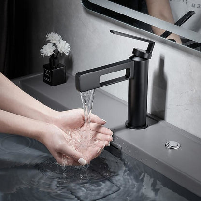 Modern Waterfall Bathroom Sink Faucet, Single-Handle Single-Hole Brass Faucet, Matte Black / Brushed Gold / Gunmetal / Chrome / Matte White