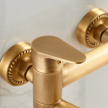 Wall-Mount Bathtub Faucet with Handheld Shower, Vintage Single-Handle Tub Filler, Antique Brass / Rustic Nickel