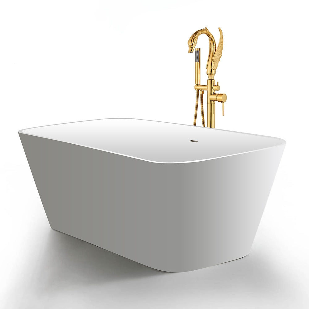 Swan-Design Freestanding Tub Filler Faucet, Single-Handle Bathroom Bathtub Faucet with Handheld Shower, Chrome / Polished Gold / Matte Black
