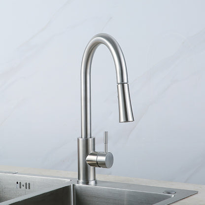 Brushed Nickel Pull-Down Kitchen Faucet, High-Arc Single-Handle Swivel Faucet