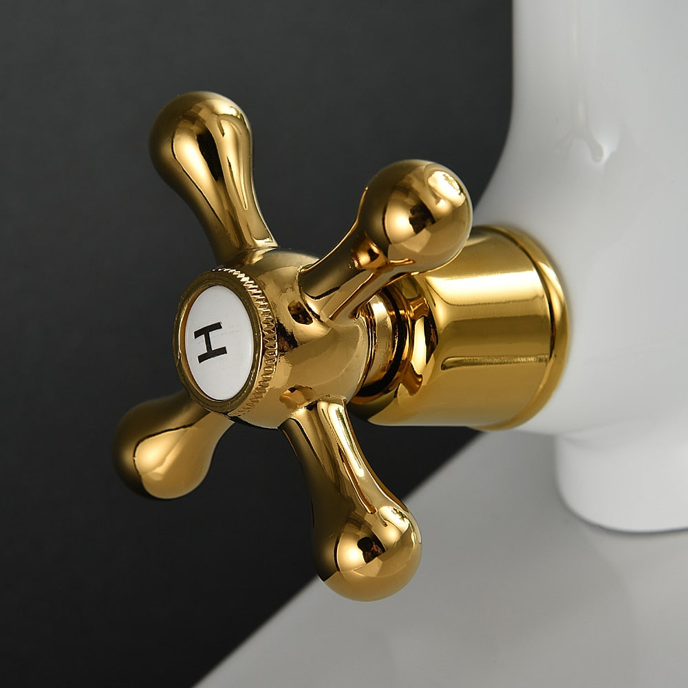 Vintage Single-Hole Bathroom Faucet, Dual Cross Handle Brass Faucet