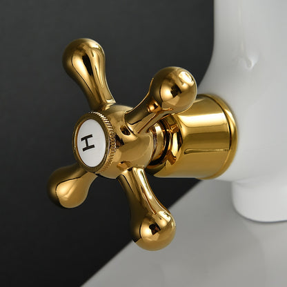 Vintage Single-Hole Bathroom Faucet, Dual Cross Handle Brass Faucet