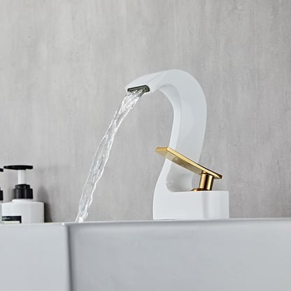 Waterfall Single-Hole Bathroom Faucet, Single-Handle Brass Faucet
