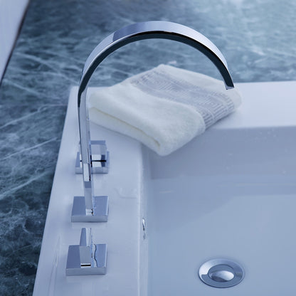 Chrome Modern Waterfall Bathroom Faucet, Widespread Dual-Handle Faucet