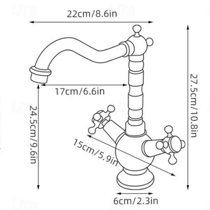 Vintage Rotatable Spout Bathroom Faucet, Single-Hole Dual-Handle Faucet, Antique Brass / Gold