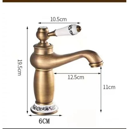 Vintage Single-Handle Bathroom Faucet, Single-Hole Deck-Mounted Basin Faucet, Antique Brass / Matte Black