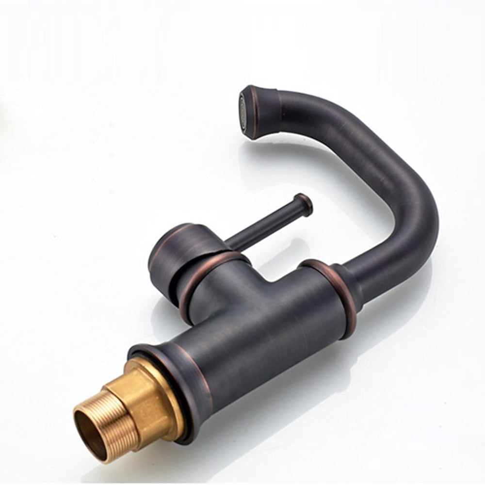 360-Degree Swivel Vintage Bathroom Faucet, Single-Hole Single-Handle Faucet, Antique Brass / Matte Black