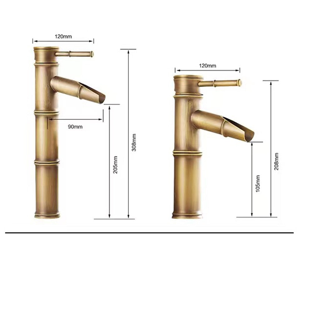 Bamboo Shape Waterfall Bathroom Faucet, Single-Handle Vessel Sink Faucet, Antique Brass / Matte Black / Brushed Nickel