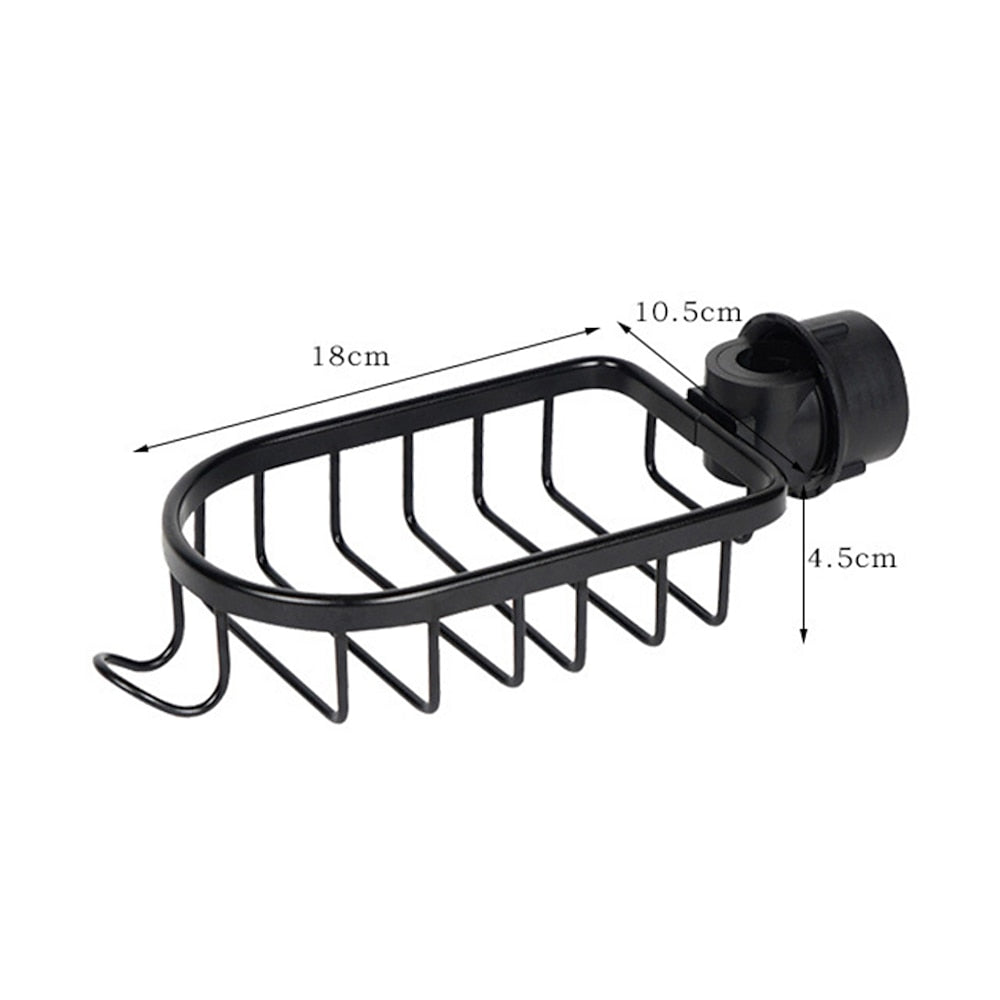 Modern Aluminum Faucet Storage Rack, Clamp-On Sink Caddy Organizer with Integrated Hooks, Black / Silver