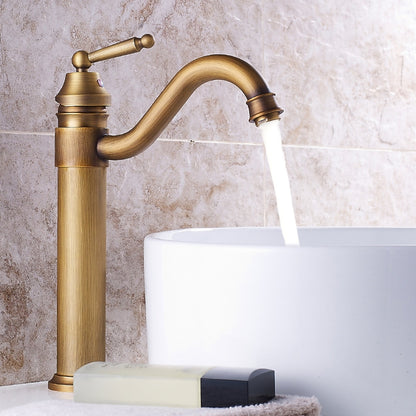 Antique Single-Hole Bathroom Faucet, Single-Handle Brass Faucet with Swivel Spout, Antique Brass / Oil-Rubbed Bronze / Brushed Nickel / Chrome / Polished Gold