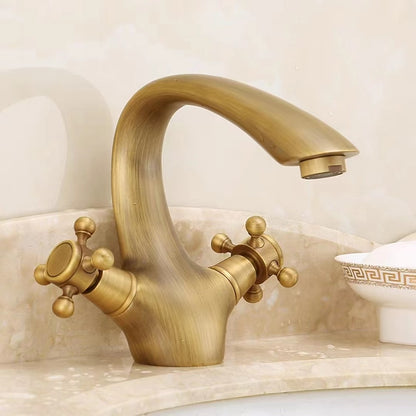 Traditional Dual-Handle Bathroom Faucet, High Arc Brass Sink Faucet, Polished Gold / Chrome / Antique Brass / Oil-Rubbed Bronze