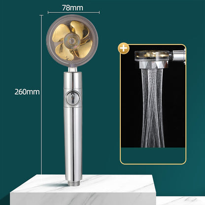 High-Pressure Turbo Fan Handheld Shower Head, 360-Degree Swivel ABS Shower Head with Pause Switch, Silver / Gold / Multi