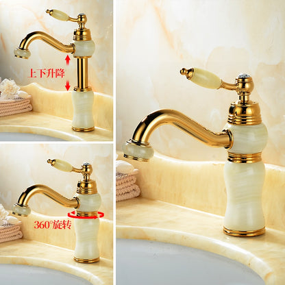 Retro Vintage Height-Adjustable Swivel Spout Bathroom Faucet, Single-Handle Single-Hole Brass Faucet, Gold / White / Black
