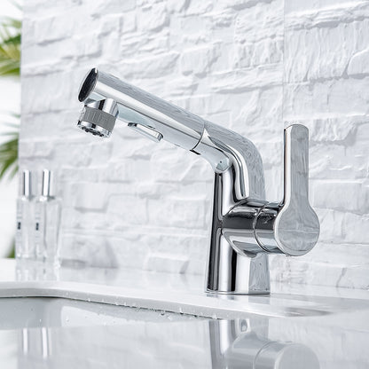 Modern Pull-Out Bathroom Sink Faucet, Single-Handle Swivel Spout Faucet, Brushed Gold / Chrome / Matte Black / Gunmetal