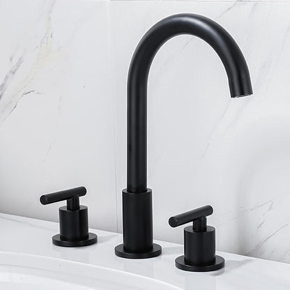 Modern 3-Hole Widespread Bathroom Faucet, Brass Dual-Handle Faucet with 360-Degree Swivel Spout, Chrome / Matte Black / Polished Gold