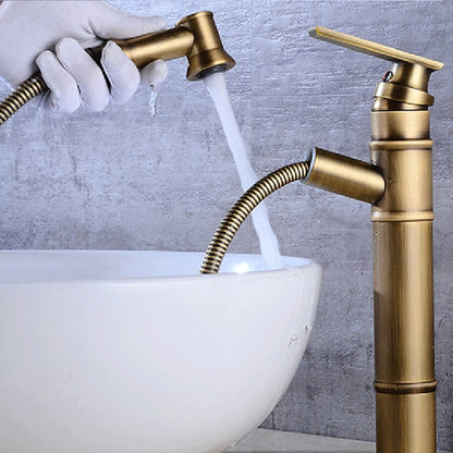 Pull-Out Spray Single-Hole Faucet, Single-Handle Brass Vintage Bathroom Faucet, Matte Black / Oil-Rubbed Bronze / Antique Brass / Brushed Nickel