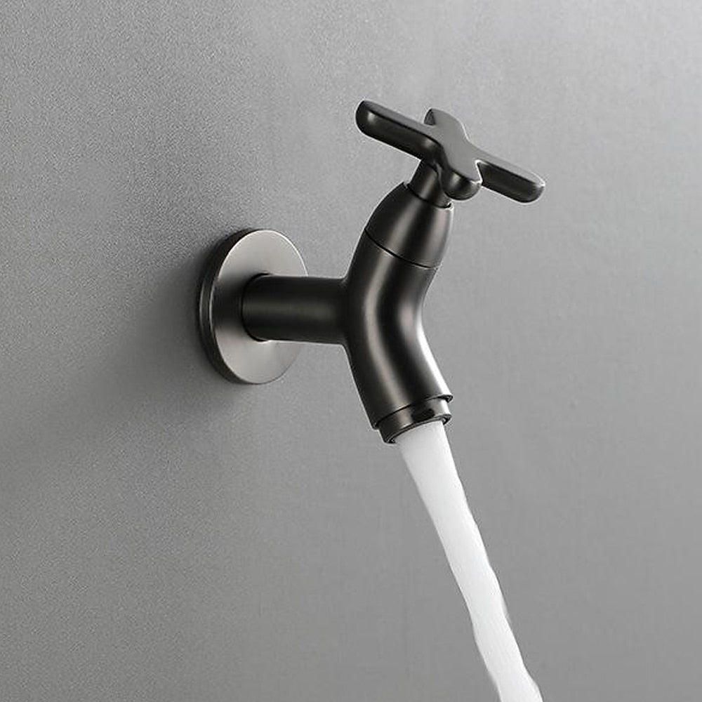 Modern Wall-Mount Bathroom Faucet, Single-Cold Brass Basin Faucet, Gunmetal / Chrome / Matte White