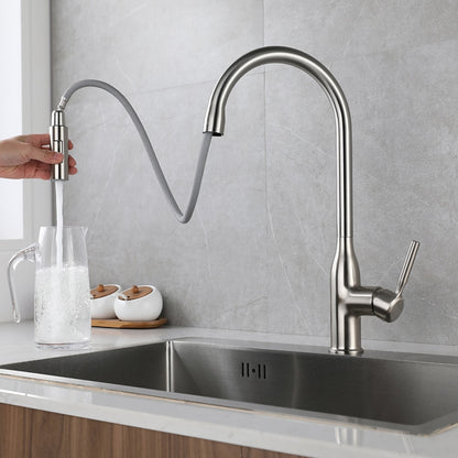 Pull-Down High Arc Kitchen Faucet, Single-Handle Brass Faucet, Matte Black / Brushed Nickel / Gunmetal / Chrome