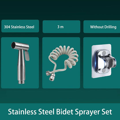 No-Drilling Wall-Mount Bidet Sprayer Set, Handheld Toilet Shattaf Sprayer, Stainless Steel / Matte Black