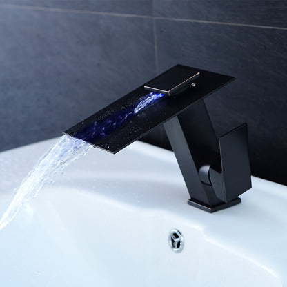 LED Waterfall Bathroom Faucet, Single-Hole Single-Handle Brass Faucet, Brushed Nickel / Chrome / Oil-Rubbed Bronze