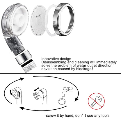 Chrome 3-Mode Filtered Hand Shower, High Pressure Handheld Shower Head
