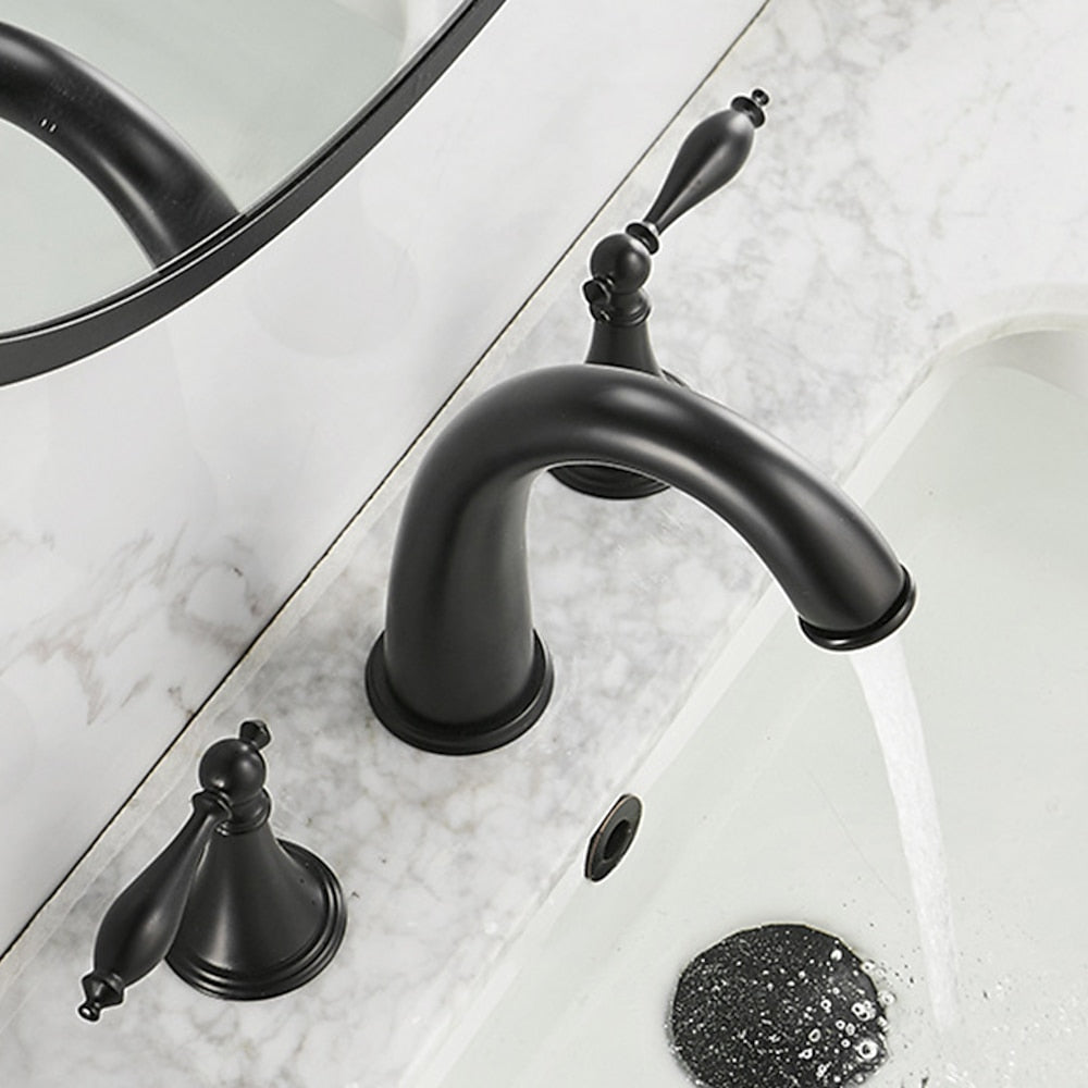 Modern High Arc Bathroom Sink Faucet, Widespread Dual-Handle Faucet, Matte Black / Matte White / Gunmetal / Chrome