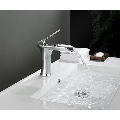 Waterfall Bathroom Sink Faucet, Single-Handle Brass Faucet