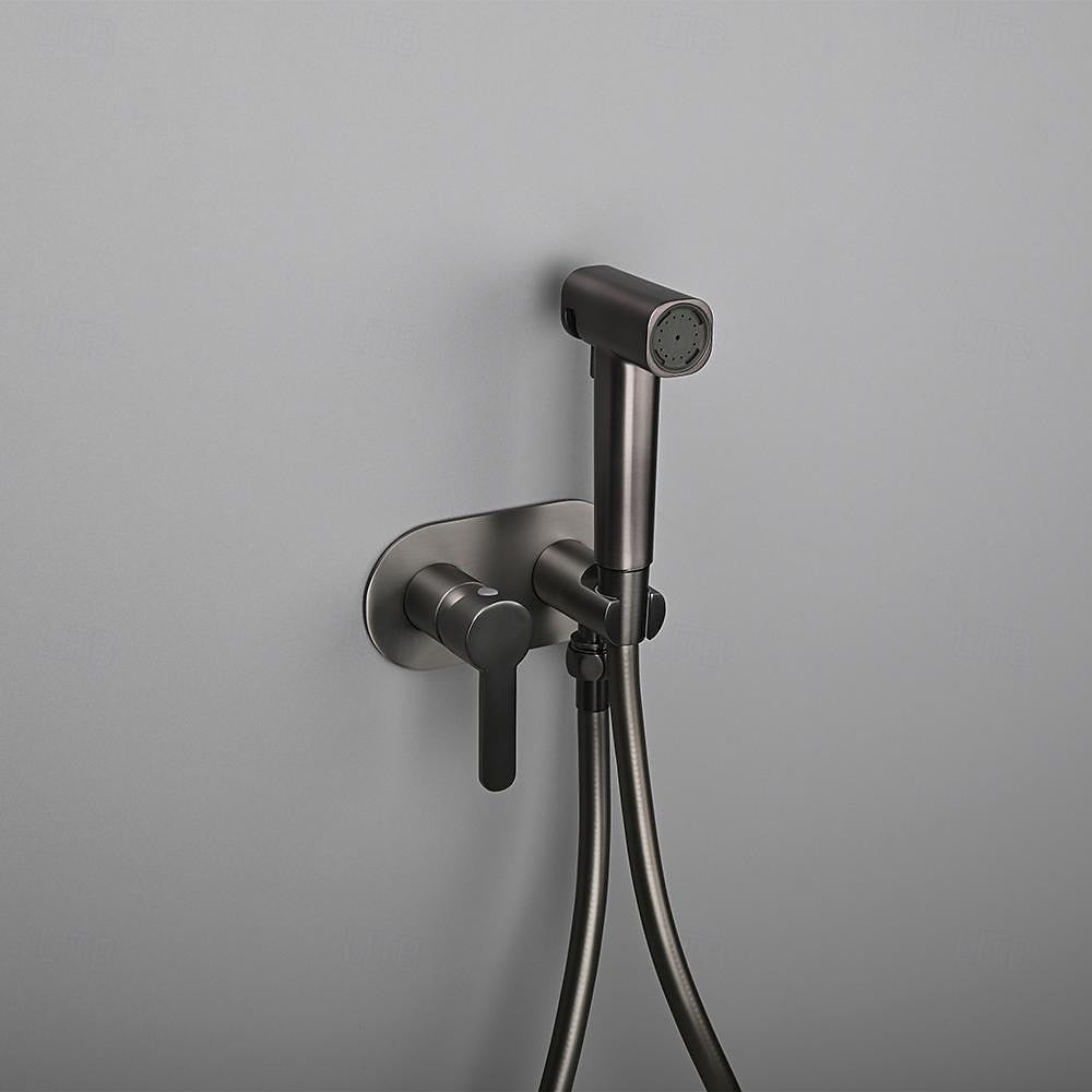 Wall-Mount Hot, Cold Bidet Sprayer Faucet, Modern Single-Handle Brass Valve Set, Gunmetal / Matte White / Matte Black / Chrome / Brushed Gold