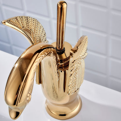 Swan Design Single-Hole Bathroom Faucet, Single-Handle Deck-Mount Brass Faucet