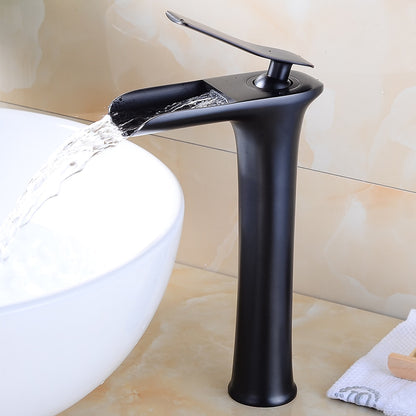 Waterfall Single-Hole Bathroom Faucet, Modern Single-Handle Sink Faucet with Pop-Up Drain