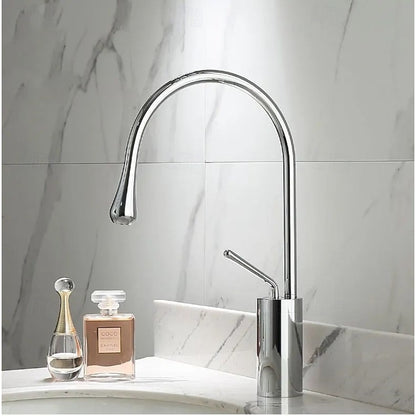 Modern High-Arc Bathroom Faucet, Single-Handle Brass Faucet, Matte Black / Brushed Gold / Chrome