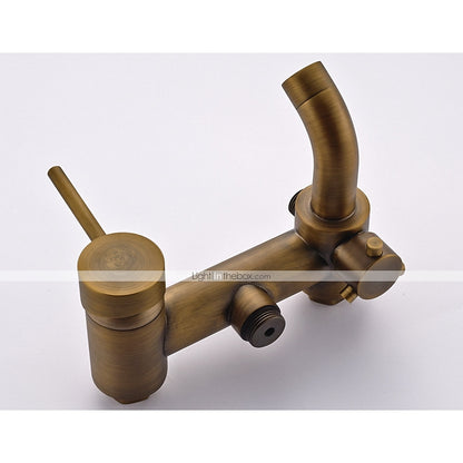 Antique Brass Vintage Wall-Mount Tub Shower System, Retro Rainfall Shower Faucet Set with Handheld Sprayer