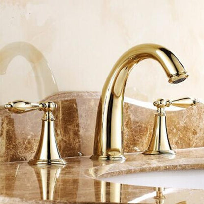 Polished Gold Traditional Widespread Bathroom Faucet, Dual-Handle Brass Sink Faucet