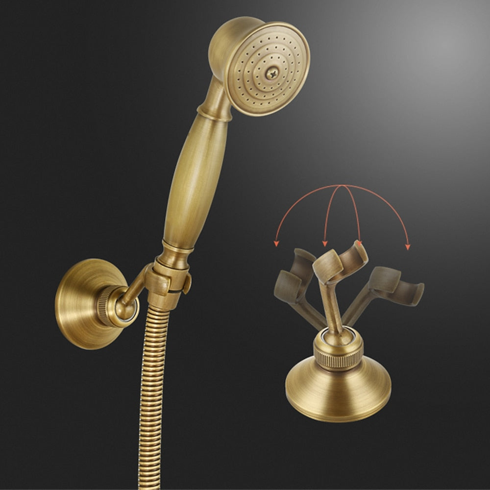 Antique Brass Traditional Wall-Mount Tub Faucet, Single-Handle Tub Filler with Handheld Shower