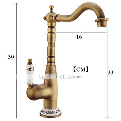Antique Single-Hole Vessel Sink Faucet, High-Arc Faucet with Ceramic Lever Handle