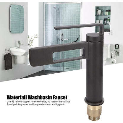 Modern Waterfall Bathroom Sink Faucet, Single-Handle Single-Hole Brass Faucet, Matte Black / Brushed Gold / Gunmetal / Chrome / Matte White