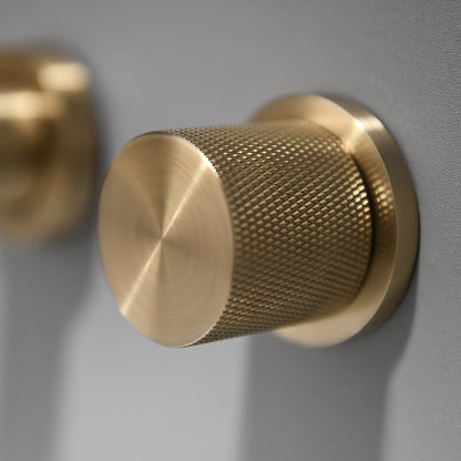 Brushed Gold Wall-Mount Brass Bathroom Faucet, Double Knurled Knob Handle Faucet
