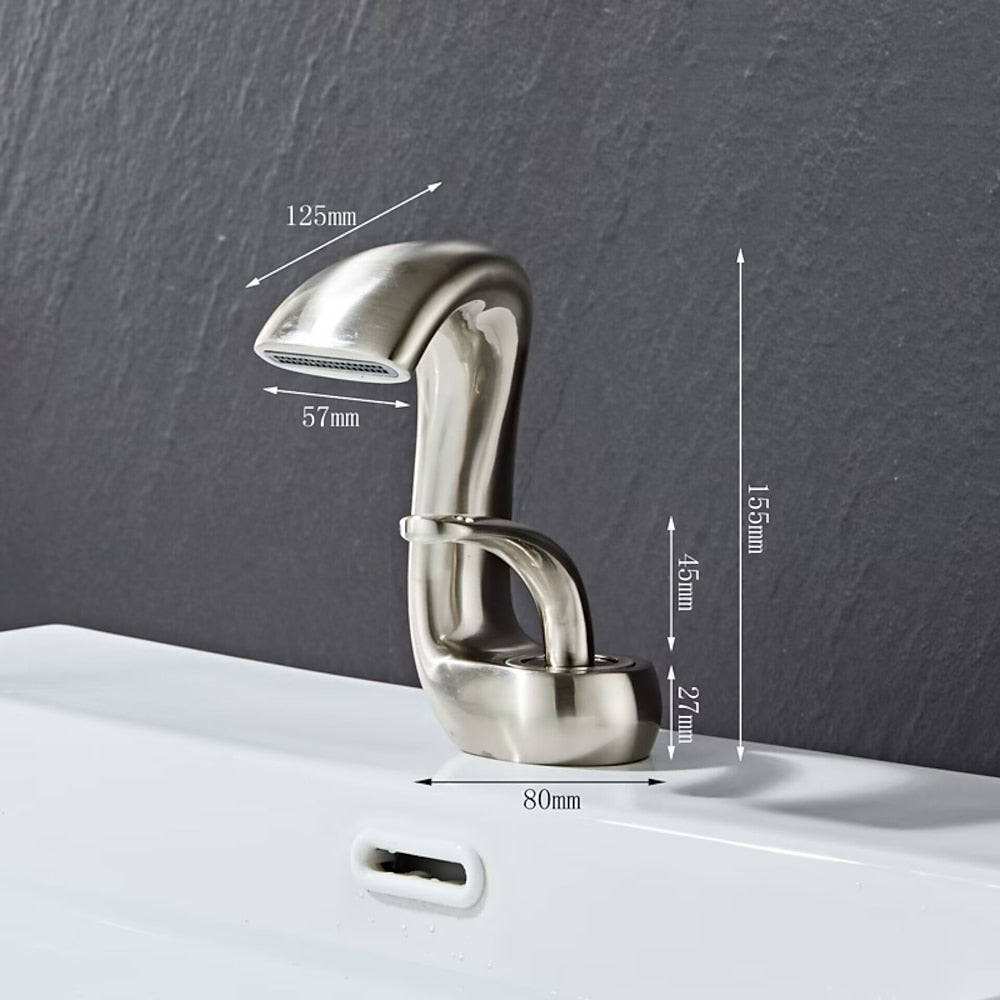 Modern Waterfall Single-Hole Bathroom Faucet, Single-Handle Brass Body Faucet, Matte Black / Brushed Nickel / Chrome / Matte White