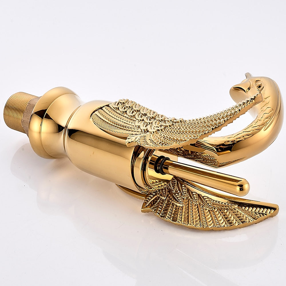 Swan Design Single-Hole Bathroom Faucet, Single-Handle Deck-Mount Brass Faucet