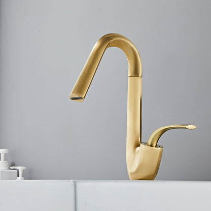 Modern Single-Hole Waterfall Bathroom Faucet, Single-Handle Swivel Spout Faucet, Matte Black / Brushed Gold / Chrome
