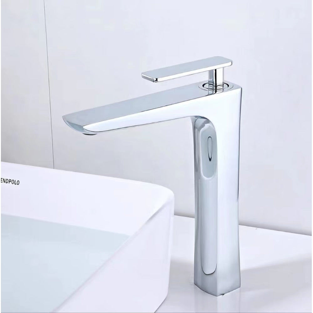 Modern Single-Hole Waterfall Bathroom Faucet, Single-Handle Brass Faucet