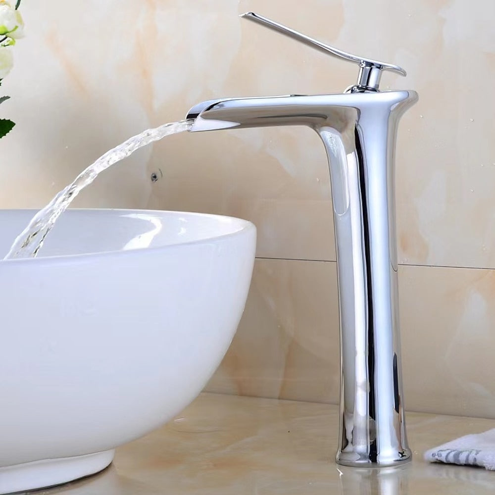 Waterfall Vessel Bathroom Faucet, Single-Handle Single-Hole Faucet
