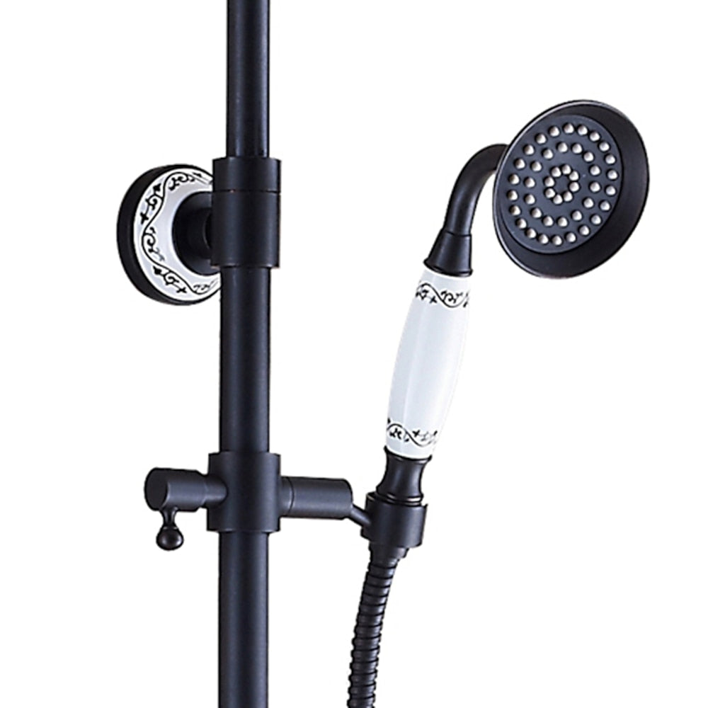 Oil-Rubbed Bronze Traditional Brass Wall-Mount Tub Faucet with Hand Shower System, Single-Handle Rainfall Shower Set with Handheld Shower / Tub Spout