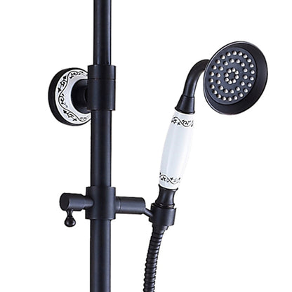 Oil-Rubbed Bronze Traditional Brass Wall-Mount Tub Faucet with Hand Shower System, Single-Handle Rainfall Shower Set with Handheld Shower / Tub Spout