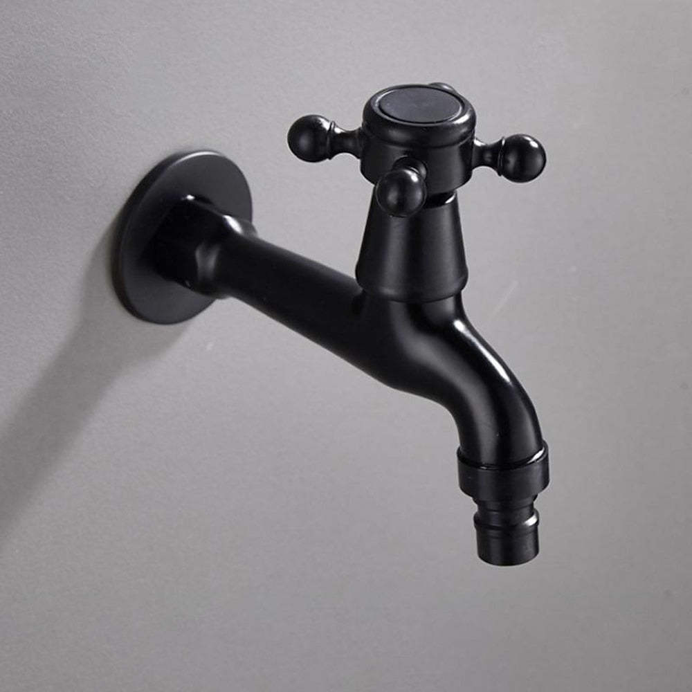 Vintage Brass Wall-Mount Washing Machine Faucet, Single-Cold Utility Laundry Faucet, Antique Brass / Matte Black